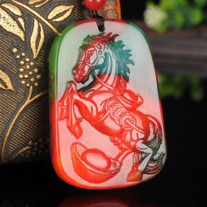 Natural Jade Zodiac Horse Pendant Men and Women Necklace