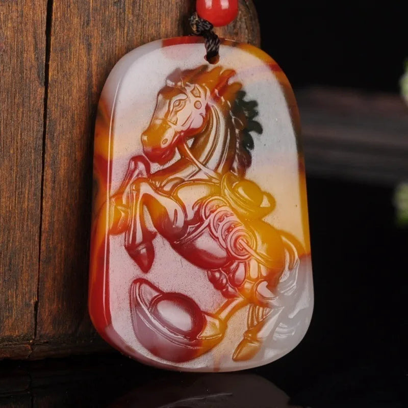Natural Jade Zodiac Horse Pendant Men and Women Necklace