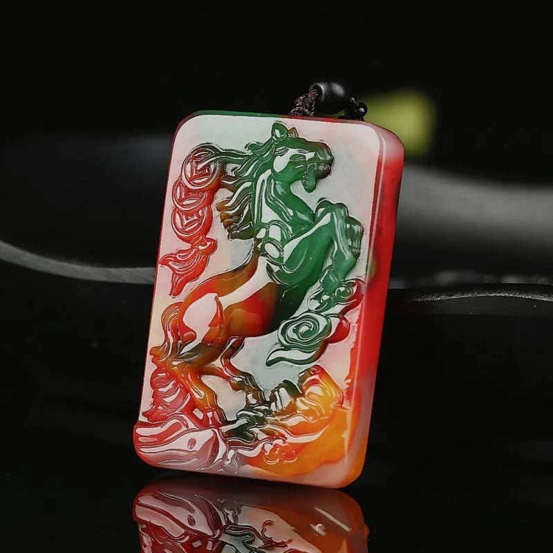 Natural Jade Zodiac Horse Pendant Boutique Jewelry Men's Women's Necklace