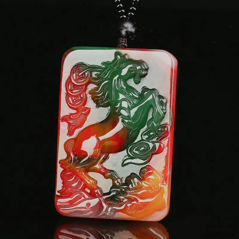 Natural Jade Zodiac Horse Pendant Boutique Jewelry Men's Women's Necklace