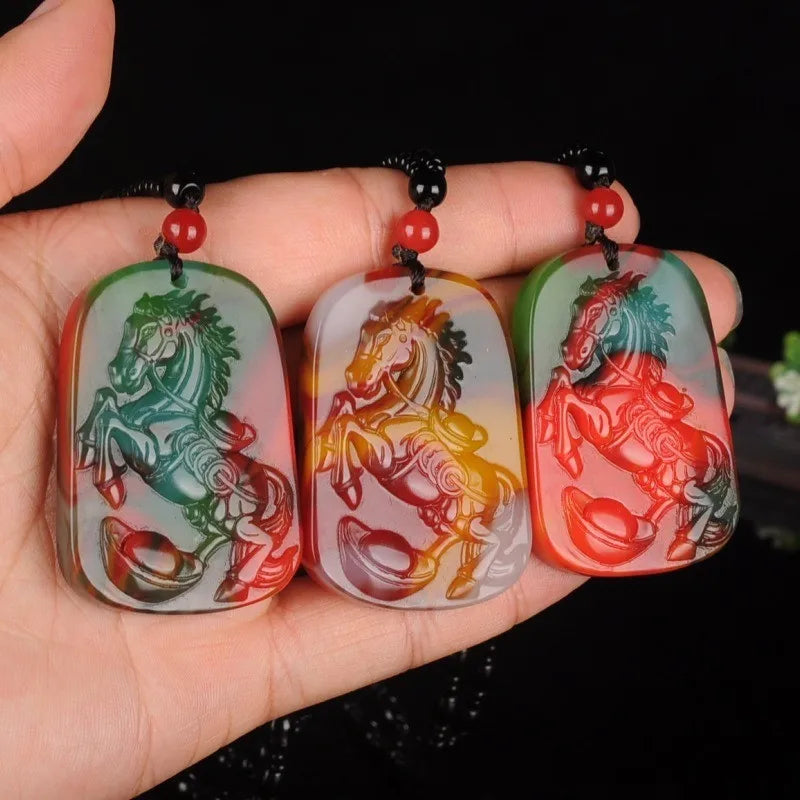 Natural Jade Zodiac Horse Pendant Men and Women Necklace