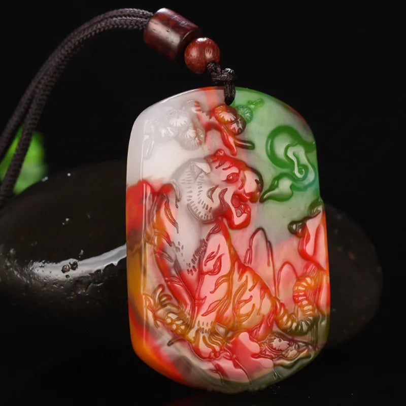 Jade Zodiac Tiger Pendant Necklace for Men and Women