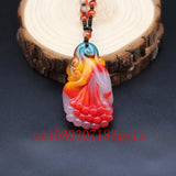 Natural Jade Magnolia Flower Pendant Necklace Hand-Carved Charm Jewelry