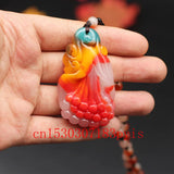 Natural Jade Magnolia Flower Pendant Necklace Hand-Carved Charm Jewelry