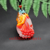 Natural Jade Magnolia Flower Pendant Necklace Hand-Carved Charm Jewelry
