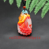 Natural Jade Magnolia Flower Pendant Necklace Hand-Carved Charm Jewelry