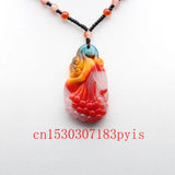 Natural Jade Magnolia Flower Pendant Necklace Hand-Carved Charm Jewelry
