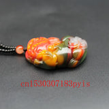 Natural Jade Money Pixiu Pendant Necklace Hand-Carved Charm Amulet for Men Women