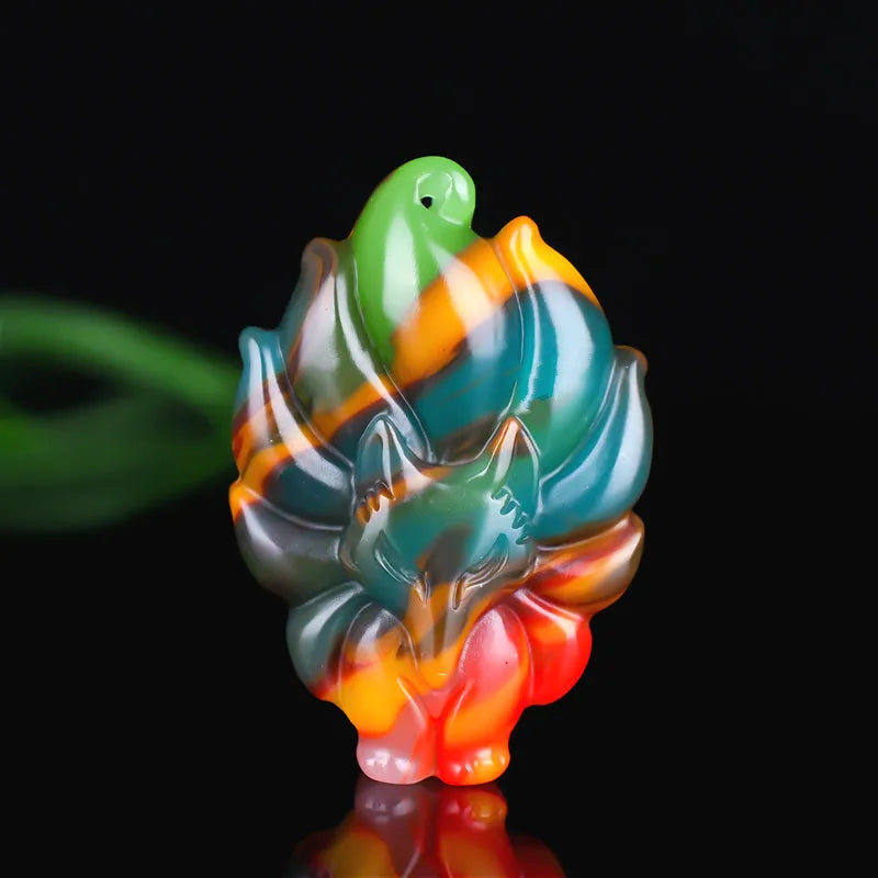 Jade Nine-Tailed Fox Pendant Necklace Hand-Carved Charm Jewellery