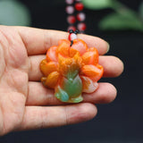 Jade Nine Tailed Fox Pendant Necklace Chinese Amulet Charm Jewelry