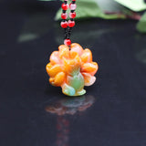 Jade Nine Tailed Fox Pendant Necklace Chinese Amulet Charm Jewelry