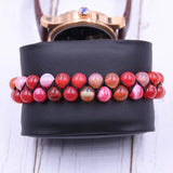 Natural Stripe Stone Beaded Bracelet 8mm Beads Double Braided Adjustable