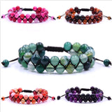 Natural Stripe Stone Beaded Bracelet 8mm Beads Double Braided Adjustable