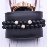Natural Stripe Stone Beaded Bracelet 8mm Beads Double Braided Adjustable