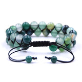 Natural Stripe Stone Beaded Bracelet 8mm Beads Double Braided Adjustable
