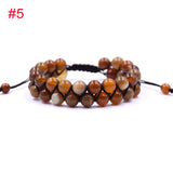 Natural Stripe Stone Beaded Bracelet 8mm Beads Double Braided Adjustable