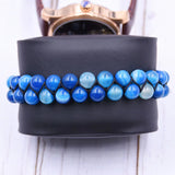 Natural Stripe Stone Beaded Bracelet 8mm Beads Double Braided Adjustable