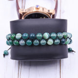 Natural Stripe Stone Beaded Bracelet 8mm Beads Double Braided Adjustable