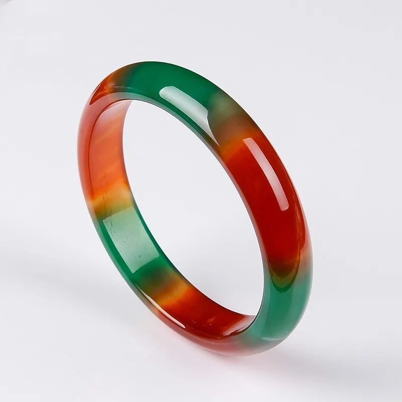 Chalcedony Agate Hand Carved Wide Stripe Jade Bracelet