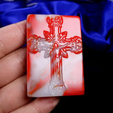 Natural Jade Hand Carved Cross Pendant Colorful Chicken Blood Necklace