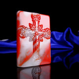 Natural Jade Hand Carved Cross Pendant Colorful Chicken Blood Necklace