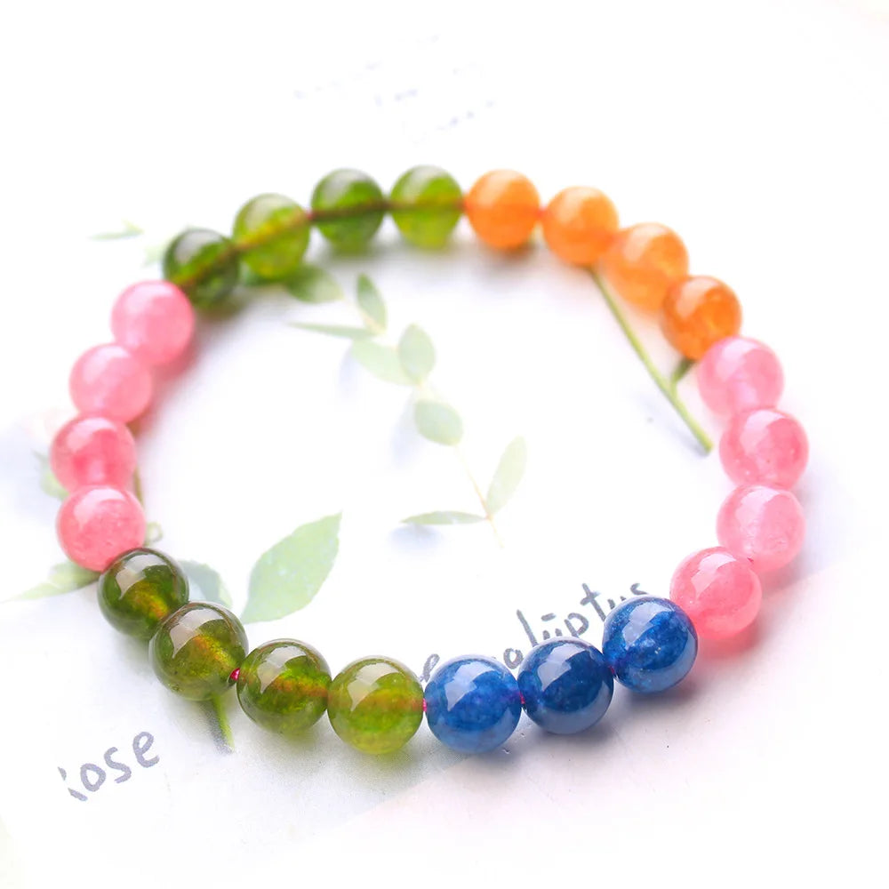 Natural Colored Quartz Stone Crystal Bead Bracelet for Women