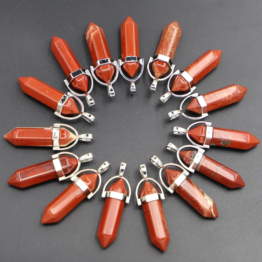 Red Stone Pillar Point Pendant Hexagonal Column Necklace Jewelry Making