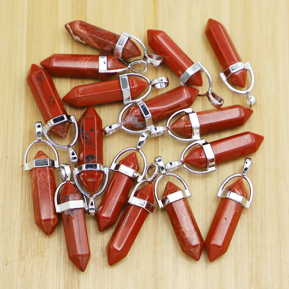 Red Stone Pillar Point Pendant Hexagonal Column Necklace Jewelry Making