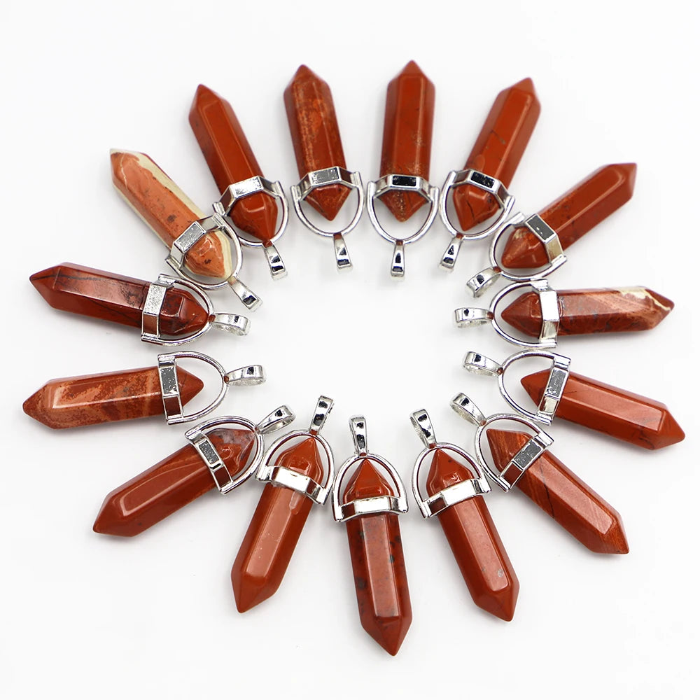 Red Stone Pillar Point Pendant Hexagonal Column Necklace Jewelry Making