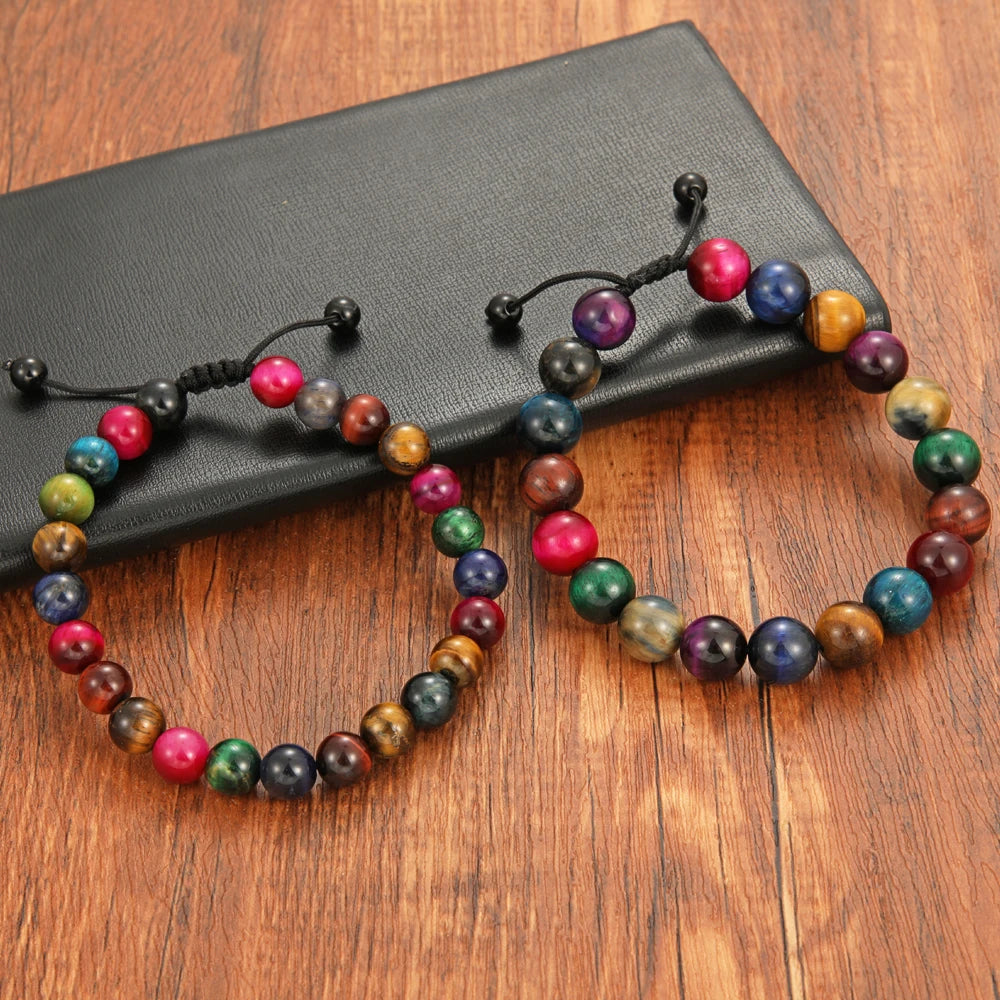 Tiger's Eye Stone Bracelet 10mm Beads Green Rose Red Yellow Unisex