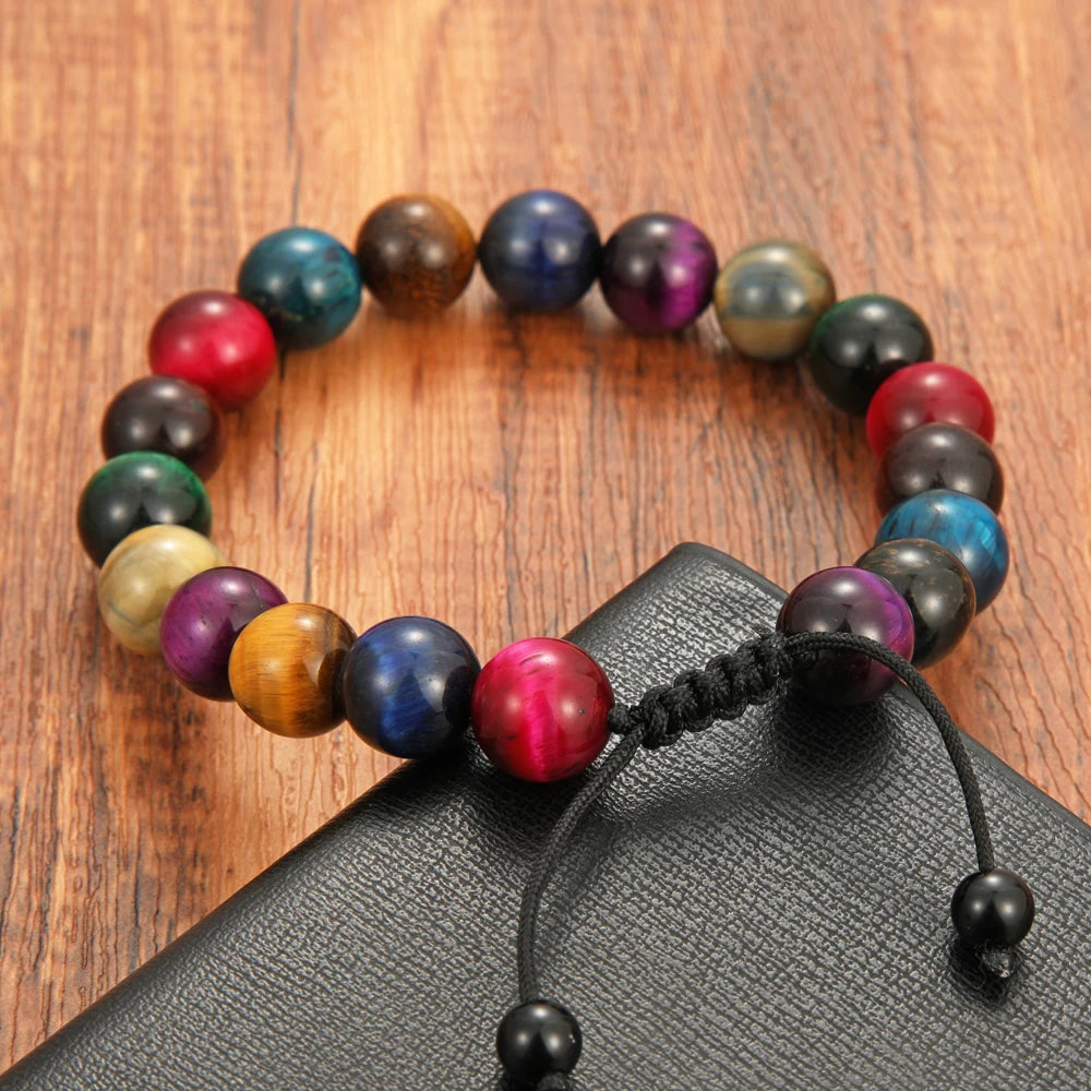 Tiger's Eye Stone Bracelet 10mm Beads Green Rose Red Yellow Unisex
