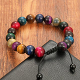 Tiger's Eye Stone Bracelet 10mm Beads Green Rose Red Yellow Unisex