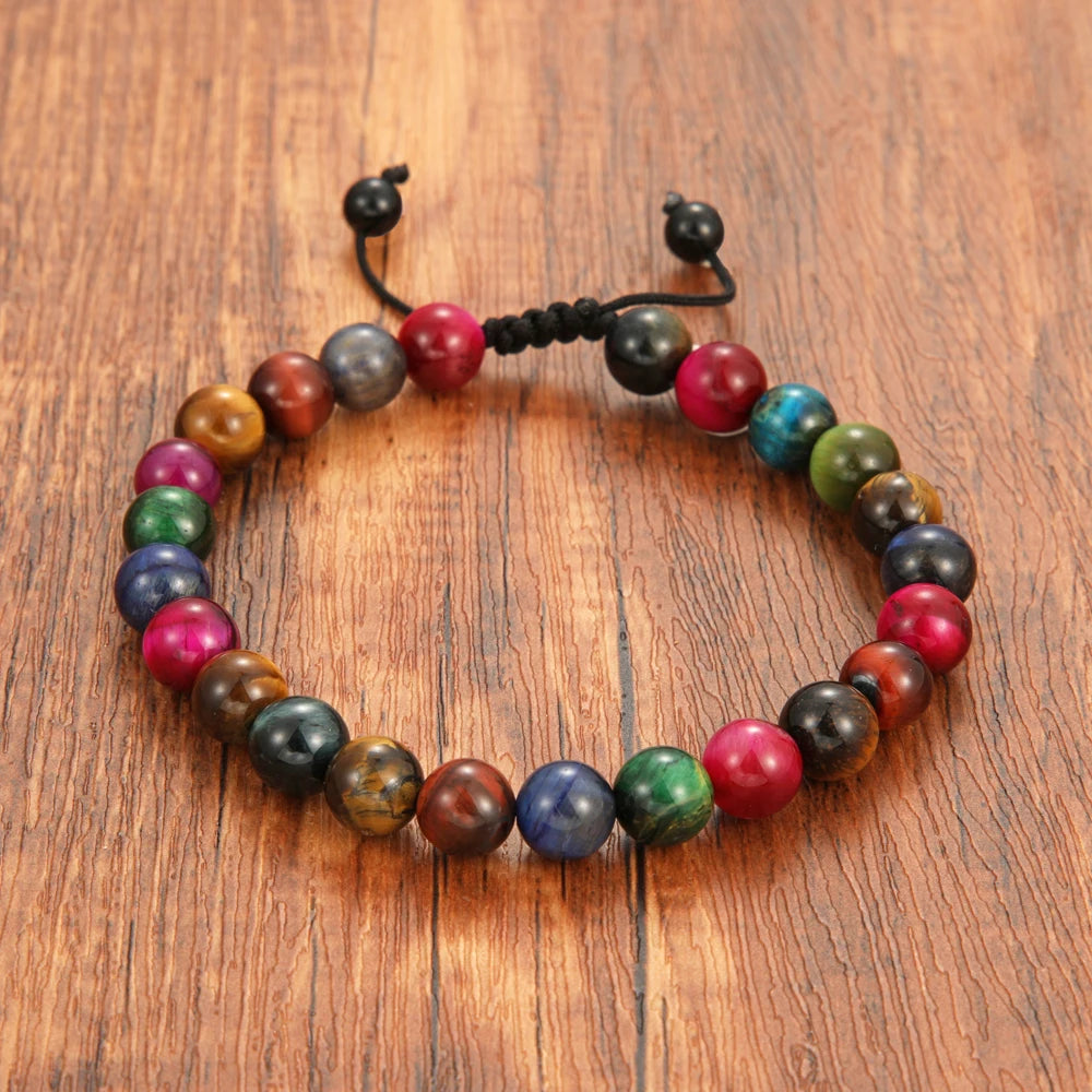 Tiger's Eye Stone Bracelet 10mm Beads Green Rose Red Yellow Unisex