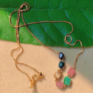 Natural Tourmaline Pendant 18K Necklace Gemstone Charms Tibetan Crystal Beads