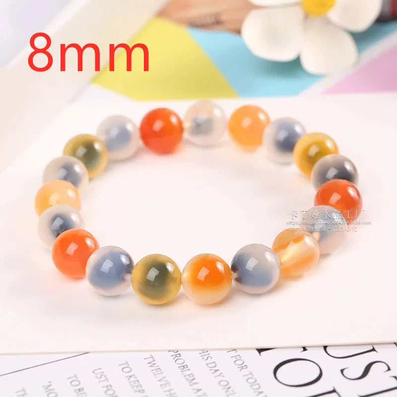 Colorful Agate Round Beads Bracelet 8mm 10mm Crystal AAAAA