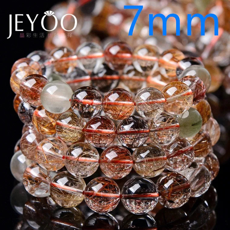Colorful Copper Rutilated Quartz Bracelet - Wealthy Round Beads Jewelry