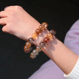 Colorful Copper Rutilated Quartz Bracelet - Wealthy Round Beads Jewelry