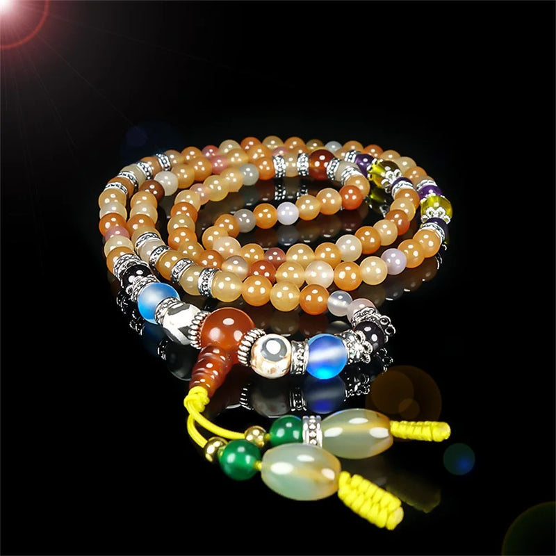 Colorful Crystal 108 Buddha Beads Bracelet Loop Winding Necklace