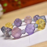 Colorful Fluorite Crystal Flower Carved Beads Bracelet 13mm