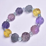 Colorful Fluorite Crystal Flower Carved Beads Bracelet 13mm