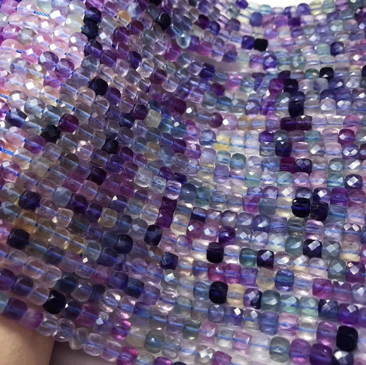 Colorful Fluorite Faceted Cube Beads for DIY Jewelry Making