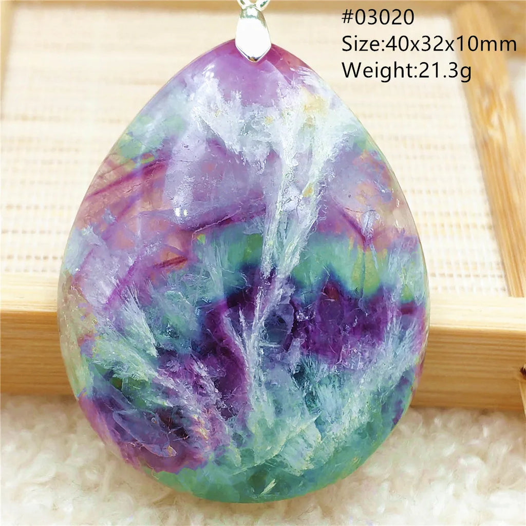 Colorful Fluorite Feather Quartz Pendant Necklace AAAAA