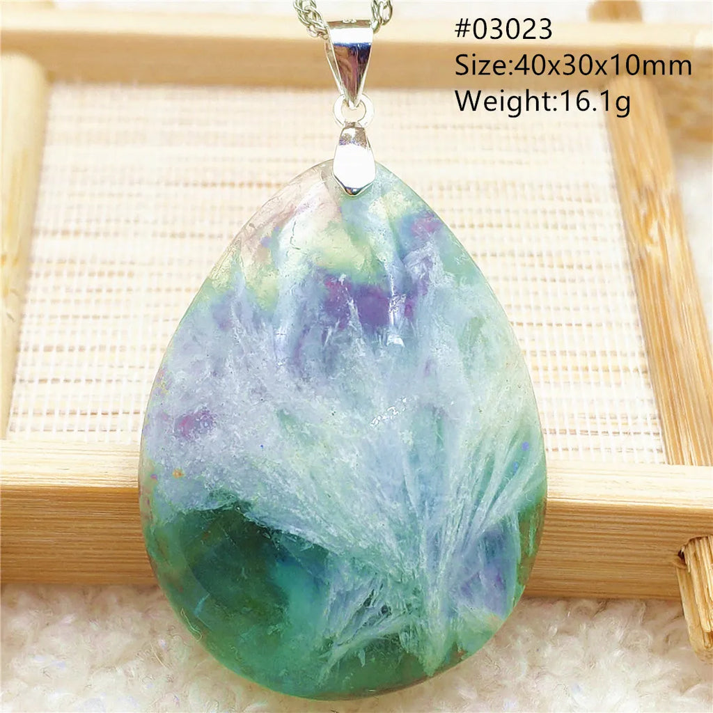 Colorful Fluorite Feather Quartz Pendant Necklace AAAAA