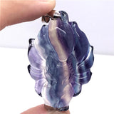 Colorful Fluorite Necklace Fox Pendant Crystal Silver Stone Jewelry