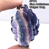 Colorful Fluorite Necklace Fox Pendant Crystal Silver Stone Jewelry