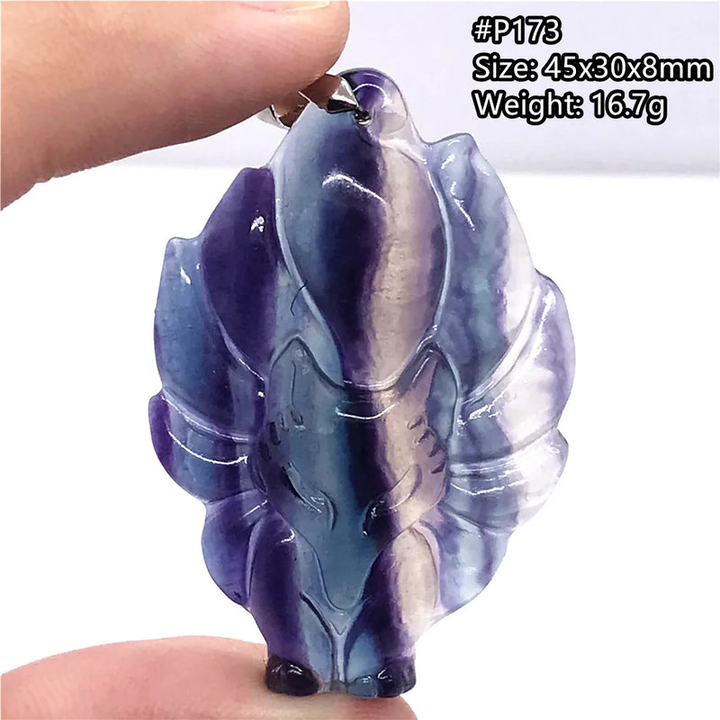 Colorful Fluorite Fox Pendant Necklace Crystal Stone Jewelry AAAAA