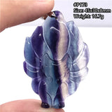 Colorful Fluorite Fox Pendant Necklace Crystal Stone Jewelry AAAAA