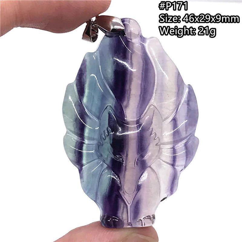 Fluorite Necklace Pendant Fox Crafted Jewelry Men Women Gift Crystal Beads
