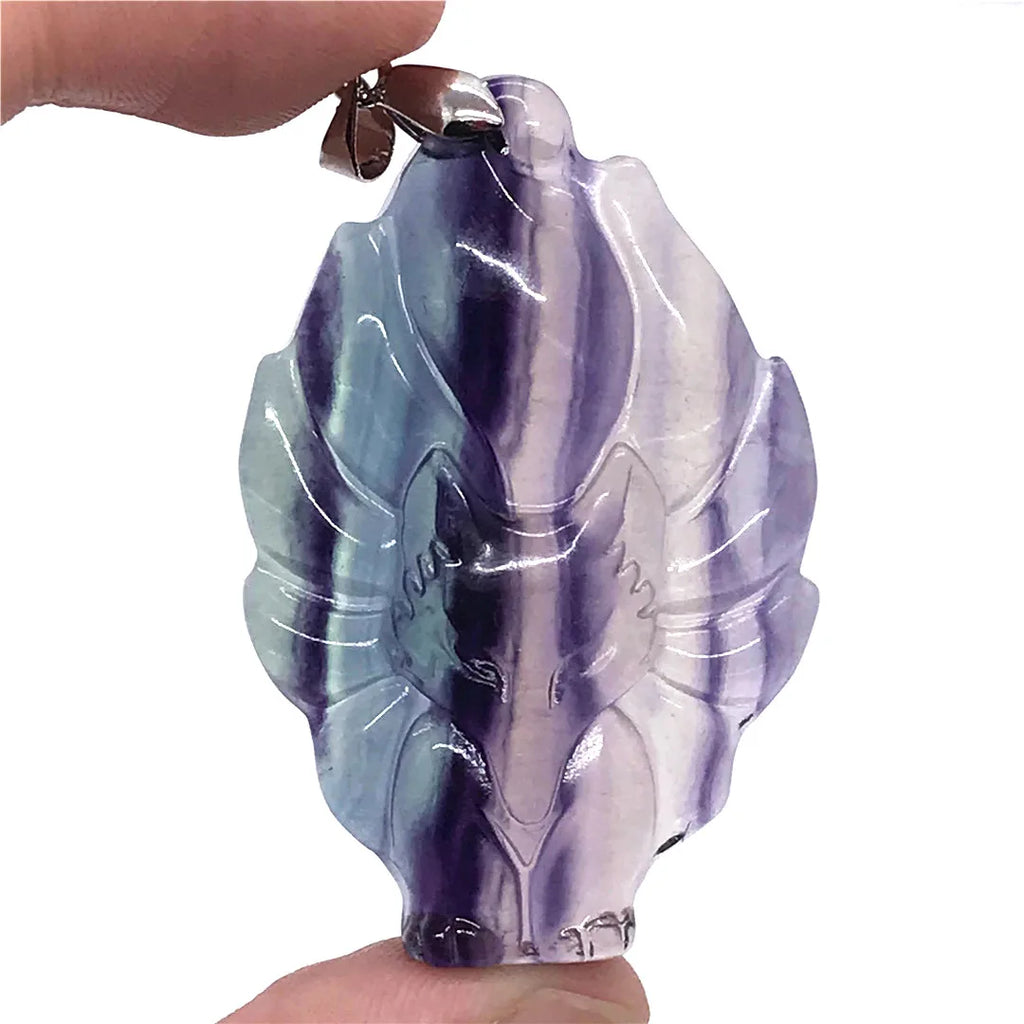 Fluorite Necklace Pendant Fox Crafted Jewelry Men Women Gift Crystal Beads