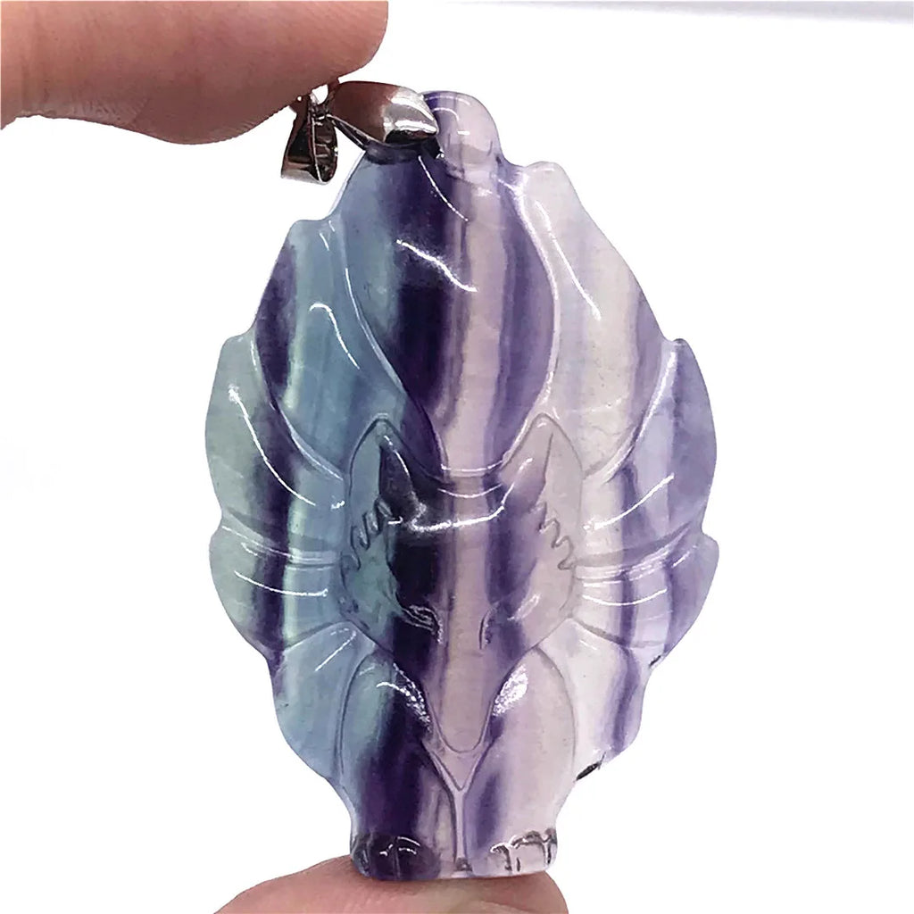 Fluorite Necklace Pendant Fox Crafted Jewelry Men Women Gift Crystal Beads